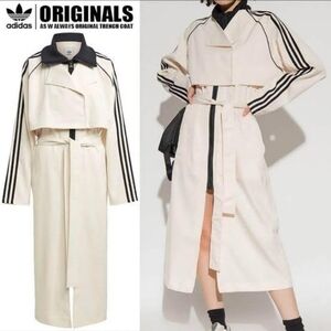 Adidas Women's Cream Trench Coat with Black Stripes Fits Up To Large
